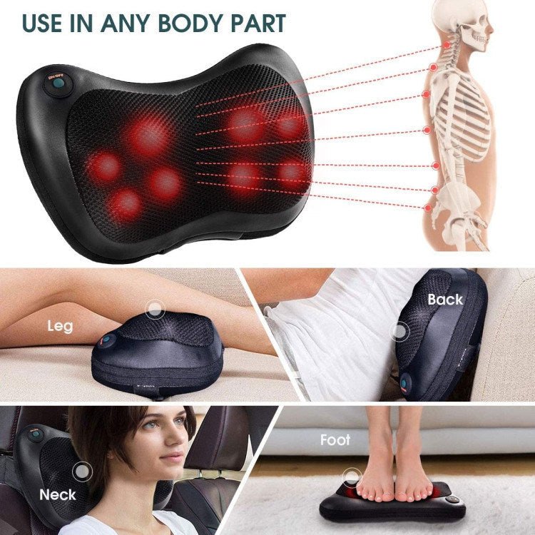 Relaxo Shiatsu Kussen Massager – Diepe Kneedmassage met Warmte voor Nek, Schouders en Rug