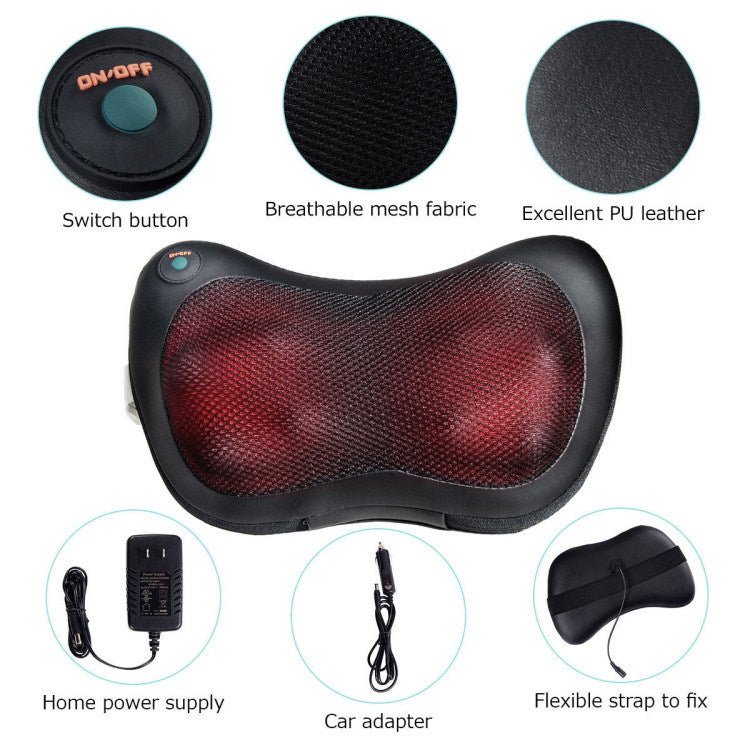 Relaxo Shiatsu Kussen Massager – Diepe Kneedmassage met Warmte voor Nek, Schouders en Rug