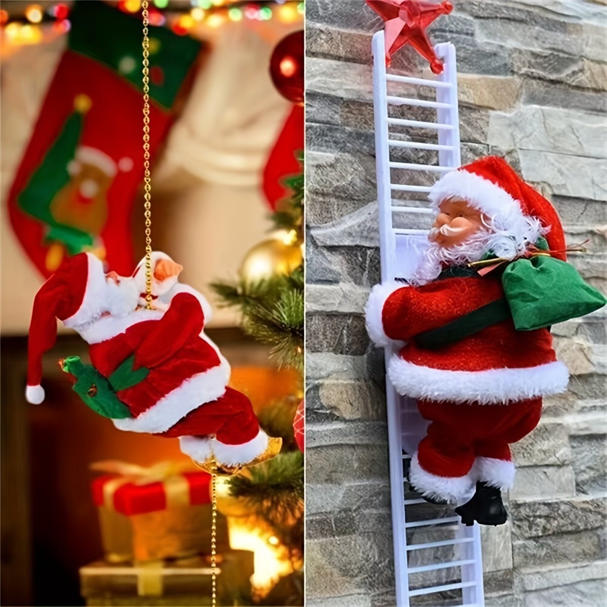 Zingende Klimmende Kerstman Decoratie - Kerstversiering voor Bomen en Huis