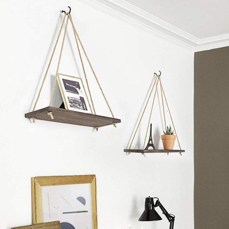 Scandinavische Houten Hangplank - Minimalistische Zwevende Wandplank met Touw