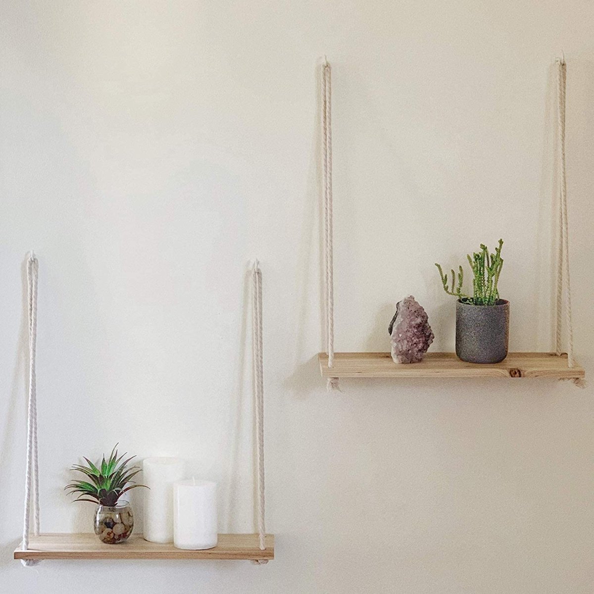 Scandinavische Houten Hangplank - Minimalistische Zwevende Wandplank met Touw