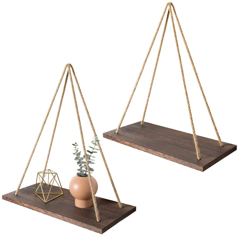 Scandinavische Houten Hangplank - Minimalistische Zwevende Wandplank met Touw