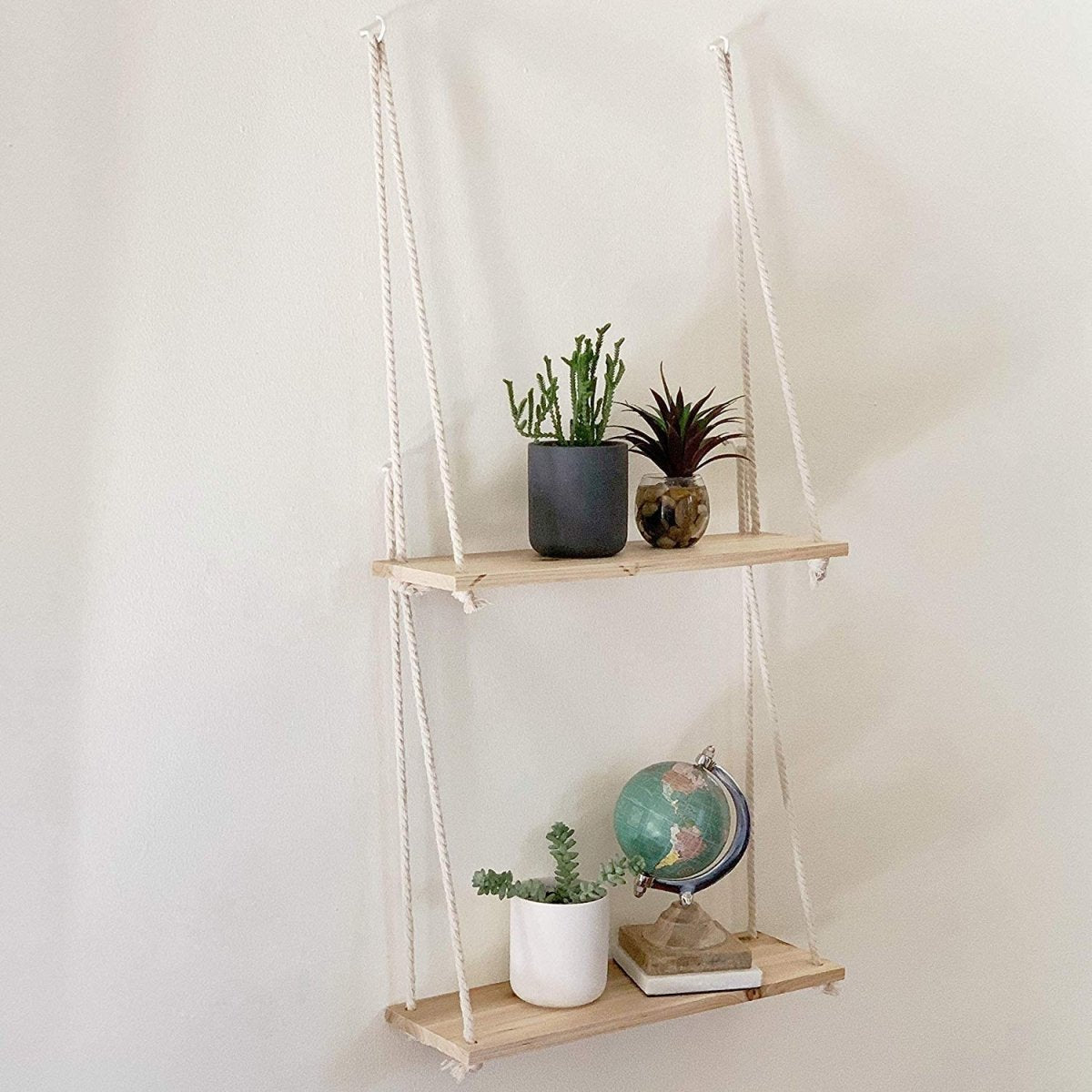 Scandinavische Houten Hangplank - Minimalistische Zwevende Wandplank met Touw