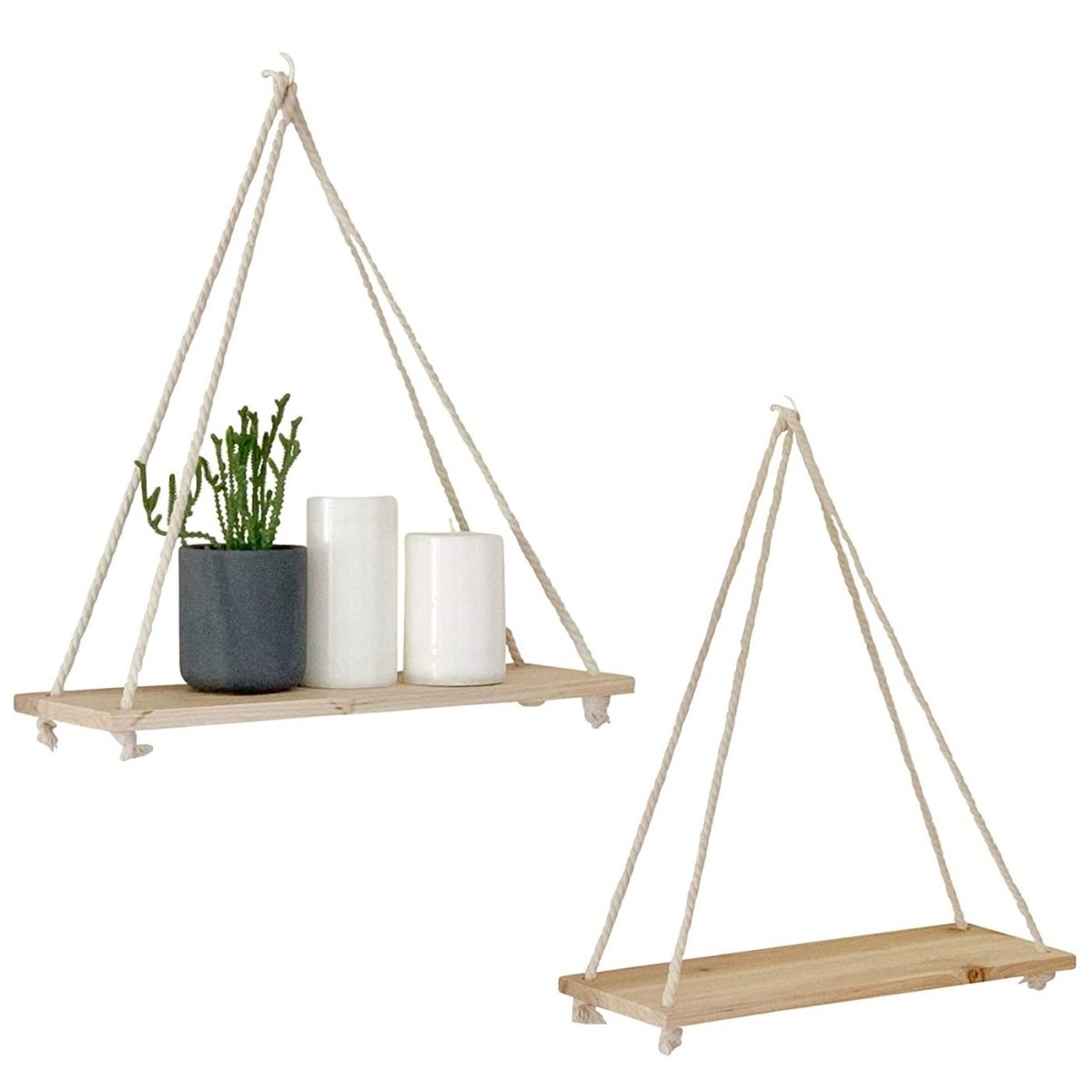 Scandinavische Houten Hangplank - Minimalistische Zwevende Wandplank met Touw