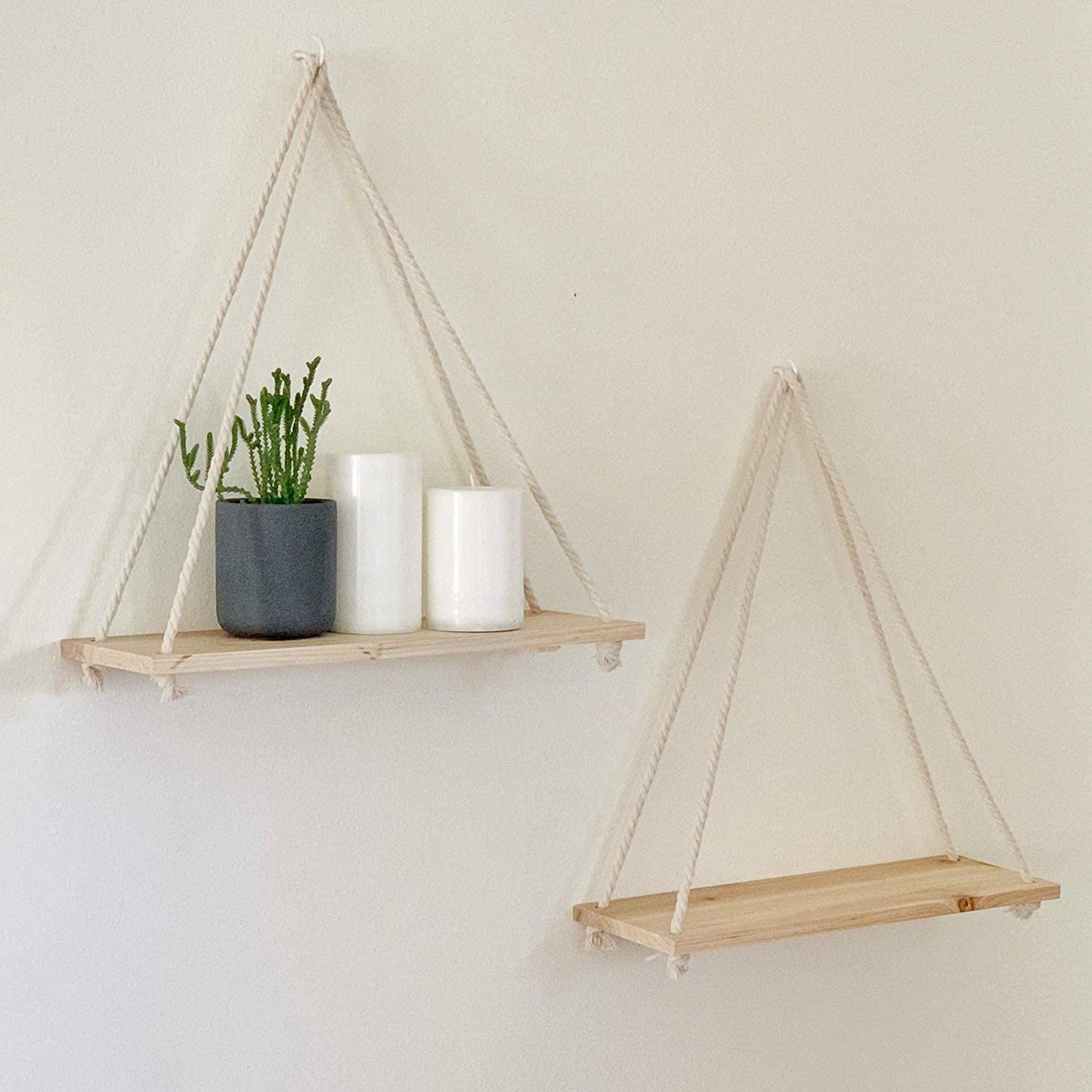 Scandinavische Houten Hangplank - Minimalistische Zwevende Wandplank met Touw