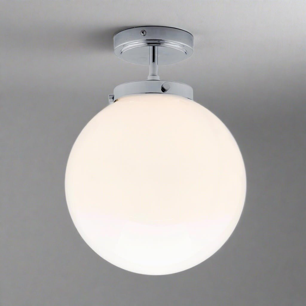 Moderne Glazen Plafondlamp - Gouden Badkamerlamp met Opaline Bol