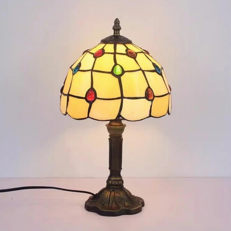 Vintage Tafellamp LED | Barokstijl Glas in Lood Tiffany Glaslamp