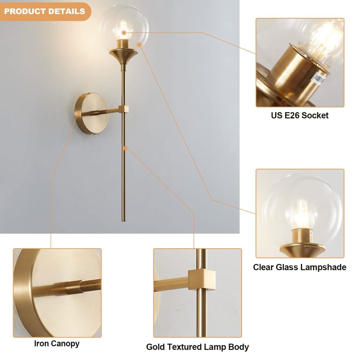 Mid-Century Wandlamp in Goud | Brushed Brass LED Wandverlichting voor Moderne Interieurs