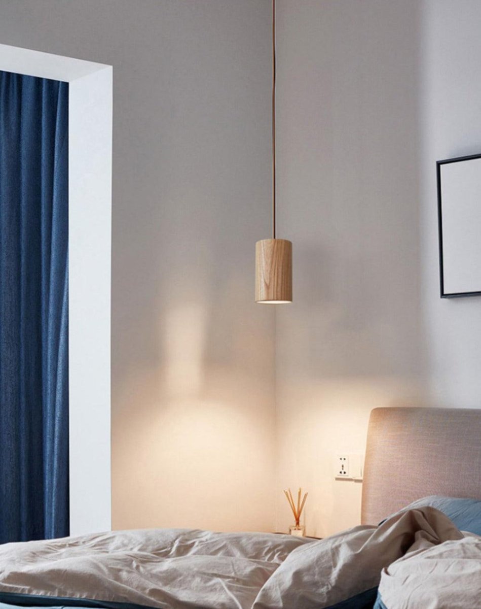 Nordic Houten Hanglamp met Glas - Minimalistische Verstelbare Plafondlamp voor Woonkamer en Eetkamer