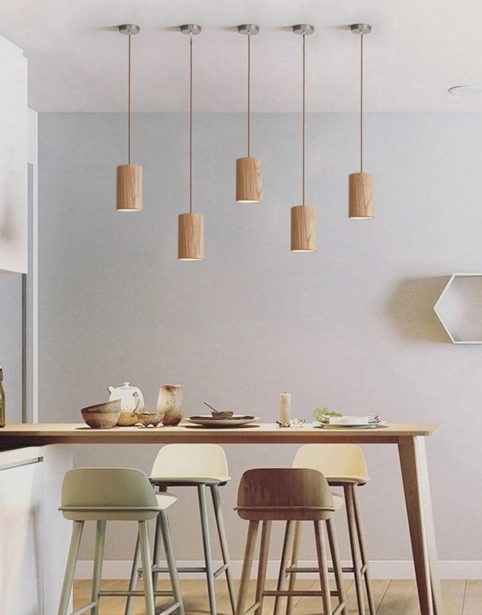 Nordic Houten Hanglamp met Glas - Minimalistische Verstelbare Plafondlamp voor Woonkamer en Eetkamer