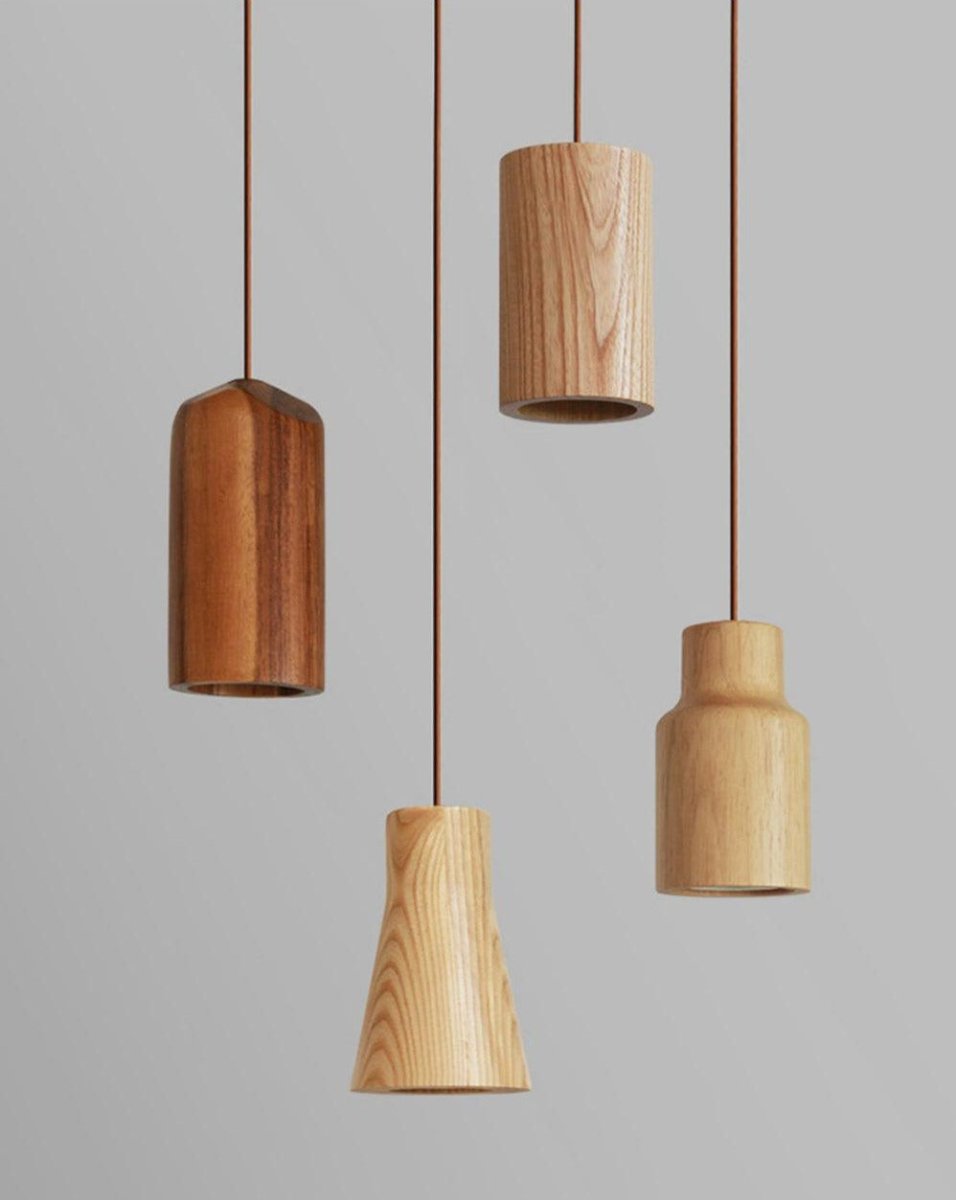 Nordic Houten Hanglamp met Glas - Minimalistische Verstelbare Plafondlamp voor Woonkamer en Eetkamer