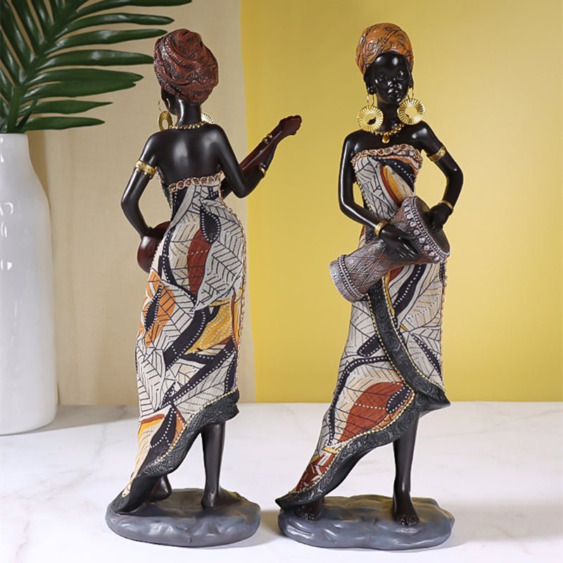 Afrikaanse Vrouwelijke Muzikant Sculpturen | Moderne Kunst voor Woonkamerdecoratie