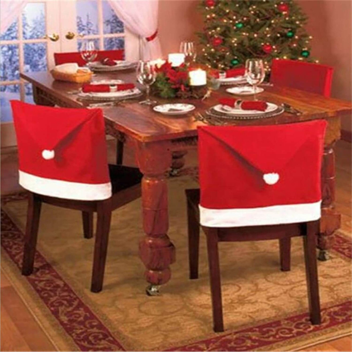 JollySeat Kerstmuts Stoelhoes – Feestelijke Stoelhoezen voor Kerstdecoratie