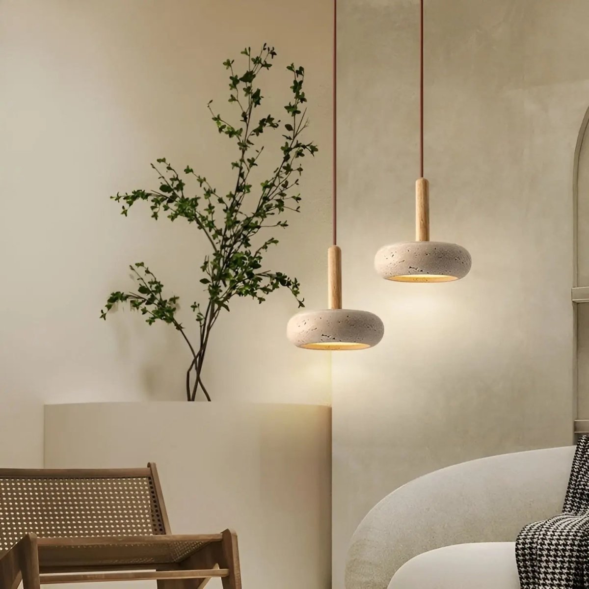 ZenGlow™ LED Wabi Sabi Plafondlamp | Rustgevende Japanse Stijl met Travertijn Steen